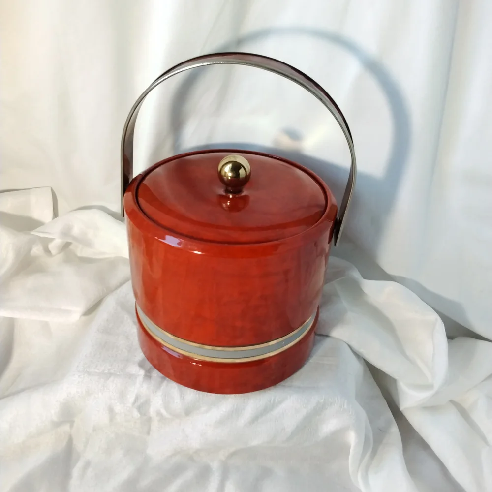 Georges Briard Red Ice Bucket with Brass Handle